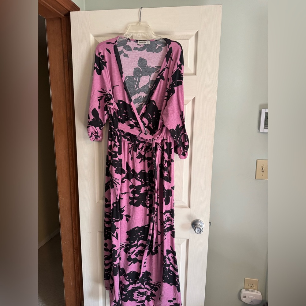 Nemidor Womens Casual V-Neck 3/4 Sleeve Plus Size Long Maxi Dress